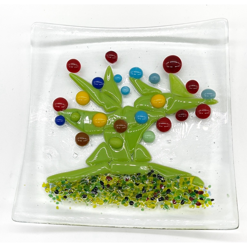 Fused Art Glass Tree  Of Life 6” Trinket Jewelry Dish